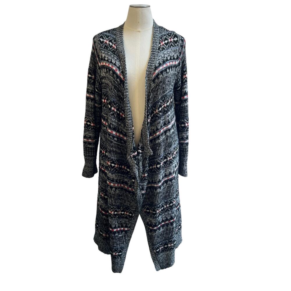 Torrid Women’s Open Front Duster Cardigan Gray Fair Isle Knit Size 2XL/2 EUC
